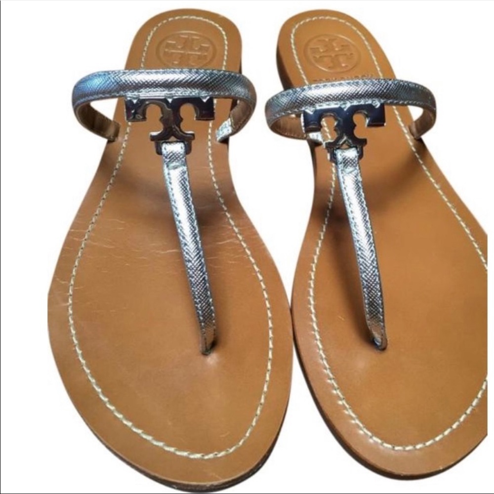 Tory Burch T logo Saffiano Sandal - Size 8